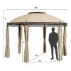 Circular Dome Hexagon Gazebo Canopy with Polyester Privacy Curtain in Brown