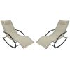 Set of 2 Beige Rocking Chaise Lounger Patio Lounge Chair with Pillow