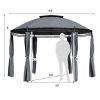 Circular Dome Hexagon Gazebo Canopy with Polyester Privacy Curtain in Grey