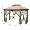 Outdoor 10 x 12 Ft Octagon Gazebo with Mosquito Net Sidewalls and Brown Canopy