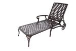 Chaise Lounge Outdoor; Cast Aluminum Lounge Chairs Set of 2 for Outside Pool Tanning Chairs with Adjustable Backrest and Moveable Wheels; Bronze