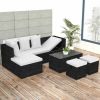 4 Piece Patio Lounge Set with Cushions Poly Rattan Black