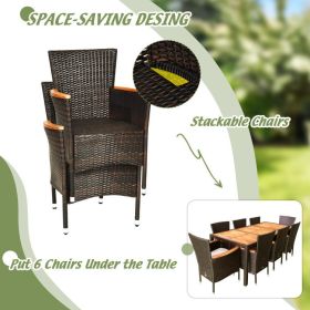 9 Pieces Ratten Dining Set with Acacia Wood Table and Stackable Cushioned Chairs for Backyard and Garden