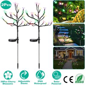 2Pcs Outdoor Solar Light Cherry Blossom Flower Landscape Light Yard Stake Decor Lamp