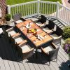 9 Pieces Ratten Dining Set with Acacia Wood Table and Stackable Cushioned Chairs for Backyard and Garden