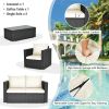 4 Pieces Patio Rattan Conversation Set with Padded Cushion