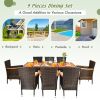 9 Pieces Ratten Dining Set with Acacia Wood Table and Stackable Cushioned Chairs for Backyard and Garden