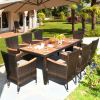 9 Pieces Ratten Dining Set with Acacia Wood Table and Stackable Cushioned Chairs for Backyard and Garden