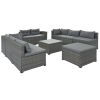 9-piece Outdoor Patio Large Wicker Sofa Set;  Rattan Sofa set for Garden;  Backyard; Porch and Poolside;  Gray wicker;  Gray Cushion