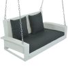 GO 2-Person Wicker Hanging Porch Swing with Chains; Cushion; Pillow; Rattan Swing Bench for Garden; Backyard; Pond. (White Wicker; Gray Cushion)