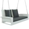 GO 2-Person Wicker Hanging Porch Swing with Chains; Cushion; Pillow; Rattan Swing Bench for Garden; Backyard; Pond. (White Wicker; Gray Cushion)