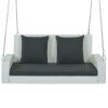 GO 2-Person Wicker Hanging Porch Swing with Chains; Cushion; Pillow; Rattan Swing Bench for Garden; Backyard; Pond. (White Wicker; Gray Cushion)