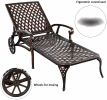 Chaise Lounge Outdoor; Cast Aluminum Lounge Chairs Set of 2 for Outside Pool Tanning Chairs with Adjustable Backrest and Moveable Wheels; Bronze