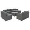 9-piece Outdoor Patio Large Wicker Sofa Set;  Rattan Sofa set for Garden;  Backyard; Porch and Poolside;  Gray wicker;  Gray Cushion