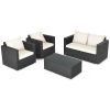 4 Pieces Patio Rattan Conversation Set with Padded Cushion