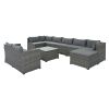 9-piece Outdoor Patio Large Wicker Sofa Set;  Rattan Sofa set for Garden;  Backyard; Porch and Poolside;  Gray wicker;  Gray Cushion