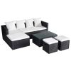 4 Piece Patio Lounge Set with Cushions Poly Rattan Black