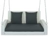 GO 2-Person Wicker Hanging Porch Swing with Chains; Cushion; Pillow; Rattan Swing Bench for Garden; Backyard; Pond. (White Wicker; Gray Cushion)