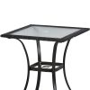 Outdoor Patio PE Wicker 5-Piece Counter Height Dining Table Set with Umbrella Hole and 4 Foldable Chairs, Brown