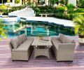 Patio Outdoor Furniture PE Rattan Wicker Conversation Set All-Weather Sectional Sofa Set with Table & Soft Cushions (Brown)