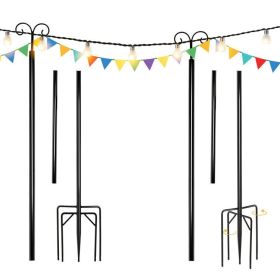 8/10 Feet 2 Pack  Outdoor String Light Poles with Top Arc Hook and 5-Prong Base (size: 10ft)