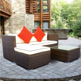 3 Piece Patio Sectional Wicker Rattan Outdoor Furniture Sofa Set (Color: CRÃˆME)