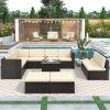 9 Piece Rattan Sectional Seating Group with Cushions and Ottoman, Patio Furniture Sets, Outdoor Wicker Sectional