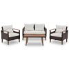 4-Piece Garden Furniture; Patio Seating Set; PE Rattan Outdoor Sofa Set; Wood Table and Legs; Brown and Beige