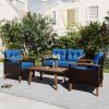 4-Piece Garden Furniture; Patio Seating Set; PE Rattan Outdoor Sofa Set; Wood Table and Legs; Brown and Beige