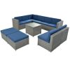 9 Piece Rattan Sectional Seating Group with Cushions and Ottoman, Patio Furniture Sets, Outdoor Wicker Sectional